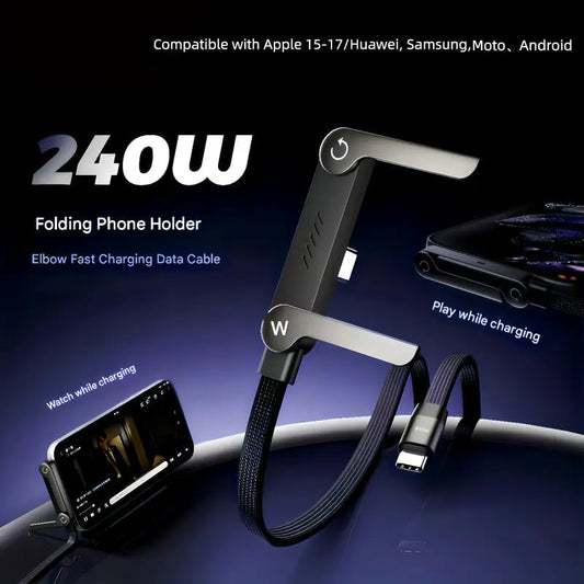 🔥New Year🏆Flash Sale⚡50K+ SOLD!💥2-in-1 Invisible Holder Charger Cable – 240W Fast Charging Cord with Built-In Phone Stand