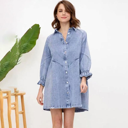 ✨Women’s Button-down Denim Shirt Dress👗