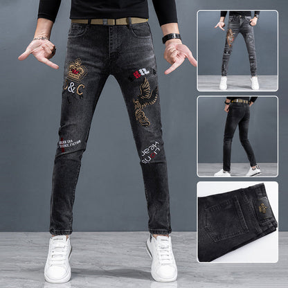 Men's Printed Slim Fit Straight-Leg Jeans
