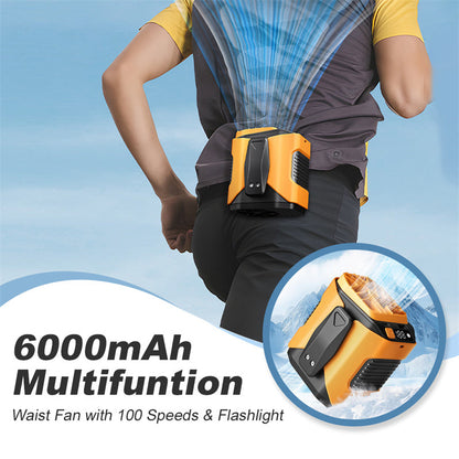 6000mAh Multifuntion Waist Fan with 100 Speeds & Flashlight