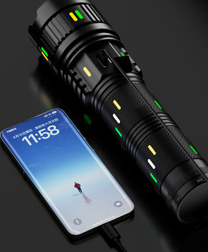 Aluminium LED torch, durable, waterproof, quickly rechargeable for emergencies