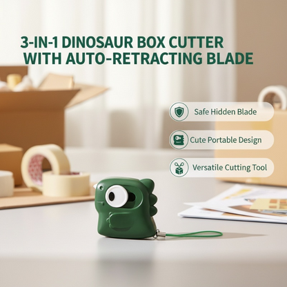 3-in-1 Dinosaur Box Cutter With Auto-Retracting Blade
