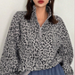 Women's Leopard Print Half Zip-Up Sweatshirt