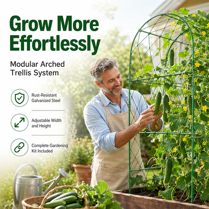 🌱50% OFF NOW! Modular Arched Plant Trellis System, Stable Arch Support Trellis, Rust‑Resistant Galvanized Steel, Adjustable Width & Height for Climbing Vegetables Cucumber Vine Plants