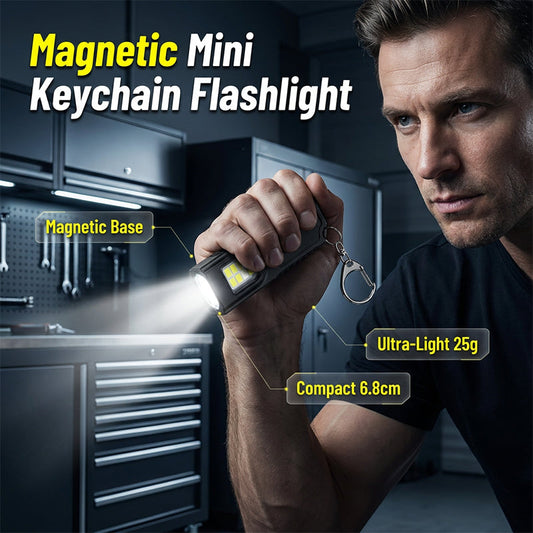 💥 [50% OFF Limited Time] 🔥 Magnetic Mini Keychain Torch | Ultralight (25g) | Industrial-Grade Magnetic Base | Red & Blue Warning Lights | Hands-Free Lighting – Ideal for Camping, Repairs & Emergencies ✨
