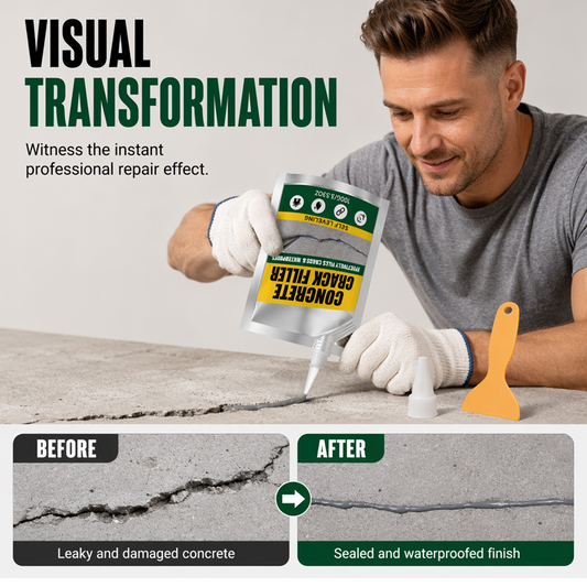 🏠50% OFF NOW! Self Leveling Waterproof Concrete Crack Filler Sealant, Fast Repair Crack Resin with Applicator Nozzle & Scraper, Outdoor Indoor Cement Floor Wall Crack Repair Paste