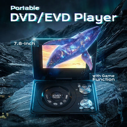 🎬 LIMITED-TIME 50% OFF! ✨ 7.8-Inch Portable DVD/EVD Player with Game Function – Swivel Screen, Rechargeable, Multi-Use 🎮