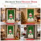 Christmas Door Cover - Santa & Reindeer Stretch Fabric Door Banner with 4-Side Elastic Edges, DIY Door Handle Cutout, Slip-On Front Door Holiday Decor
