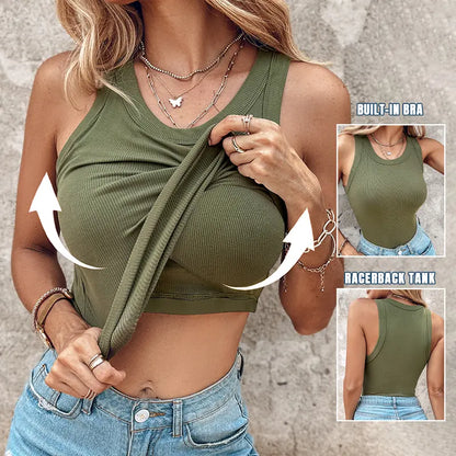 💖Last Day Special Price ￡11.99!!💖Ribbed Stretchy Tank Top with Shelf Bra