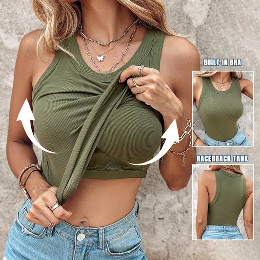 💖Last Day Special Price ￡11.99!!💖Ribbed Stretchy Tank Top with Shelf Bra